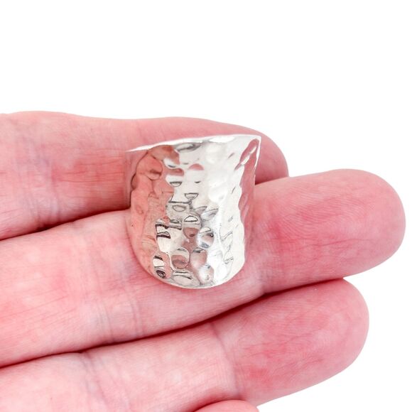 Vintage Mexico CH Sterling Silver 925 Hammered Wide Band Statement Ring Size 7 - Picture 1 of 9